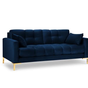 MICADONI Mamaia sofa, 3 sæder - blå fløjl og guld metal