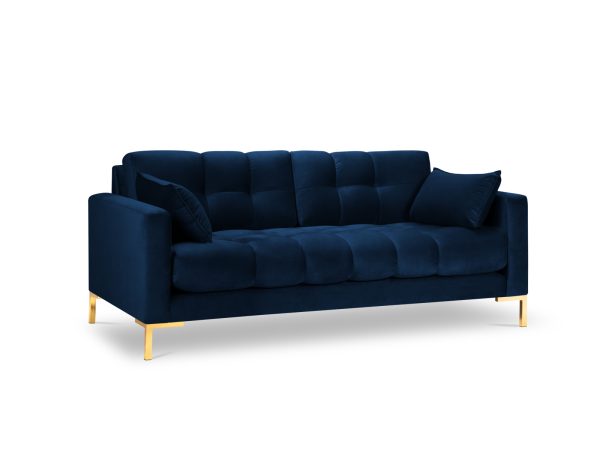 MICADONI Mamaia sofa, 3 sæder - blå fløjl og guld metal