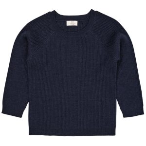 Klassisk merino bluse i rib - MØRKE BLÅ - 104