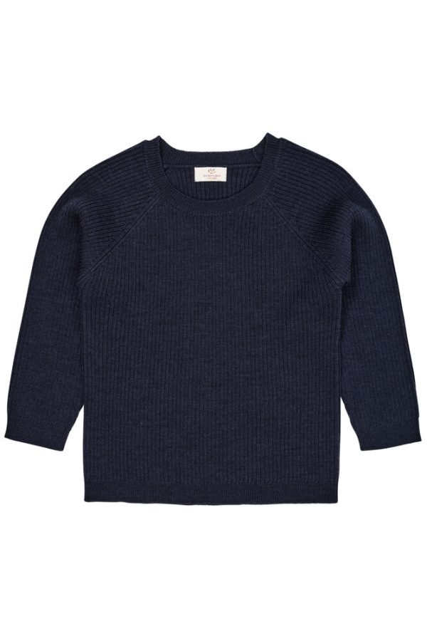 Klassisk merino bluse i rib - MØRKE BLÅ - 104