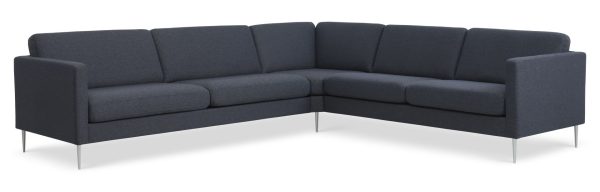 Ask sæt 57 hjørnesofa - navy blå polyester stof og børstet aluminium