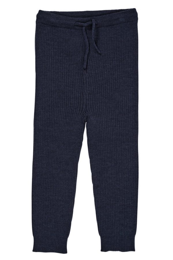 Klassisk merino rib leggings m. bindebånd - unisex - MØRKE BLÅ - 56