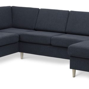 Pan set 4 U OE left sofa med chaiselong - blå polyester stof og natur træ