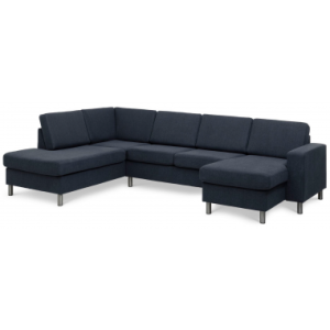Panset U-sofa i polyester B295 x D197 cm - Børstet alugrå/Blå