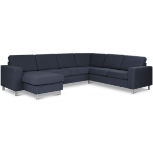Panset hjørnesofa med chaiselong i polyester B295 x D230 cm - Børstet alugrå/Blå