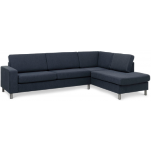 Panset højrevendt chaiselongsofa i polyester B279 x D197 cm - Børstet alugrå/Blå
