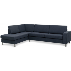 Panset venstrevendt chaiselongsofa i polyester B279 x D197 cm - Børstet alugrå/Blå