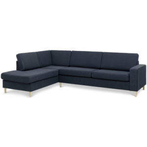 Panset venstrevendt chaiselongsofa i polyester B279 x D197 cm - Natur/Blå