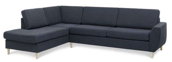 Wendy set 2 OE left sofa, m. chaiselong - blå polyester stof og natur træ