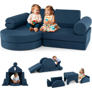 Tumle børnesofa i velour B145 x D71 cm - Blå