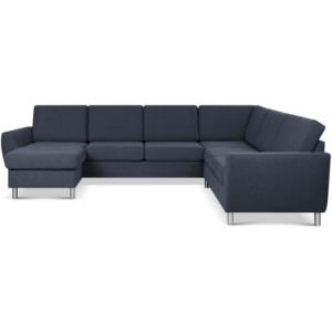 Wendy U-sofa i polyester B295 x D230 cm - Børstet alugrå/Dyb blå