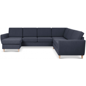 Wendy U-sofa i polyester B295 x D230 cm - Natur/Dyb blå