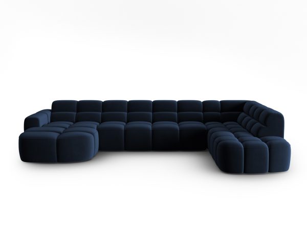MICADONI Panoramic højre hjørnesofa i fløjl, "Lisa", 7 sæder, 387x234x77