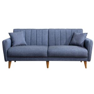 NORDVÄRK Aqua 3 pers. sovesofa - mørkeblå hør og træ