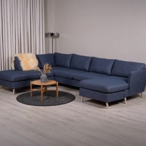 Odense sofa | Højrevendt blå u-sofa med chaiselong