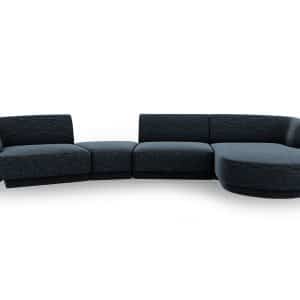 MICADONI Miley 4 pers. modulær sofa, højre, m. chaiselong og indbygget puf - kongeblå chenille