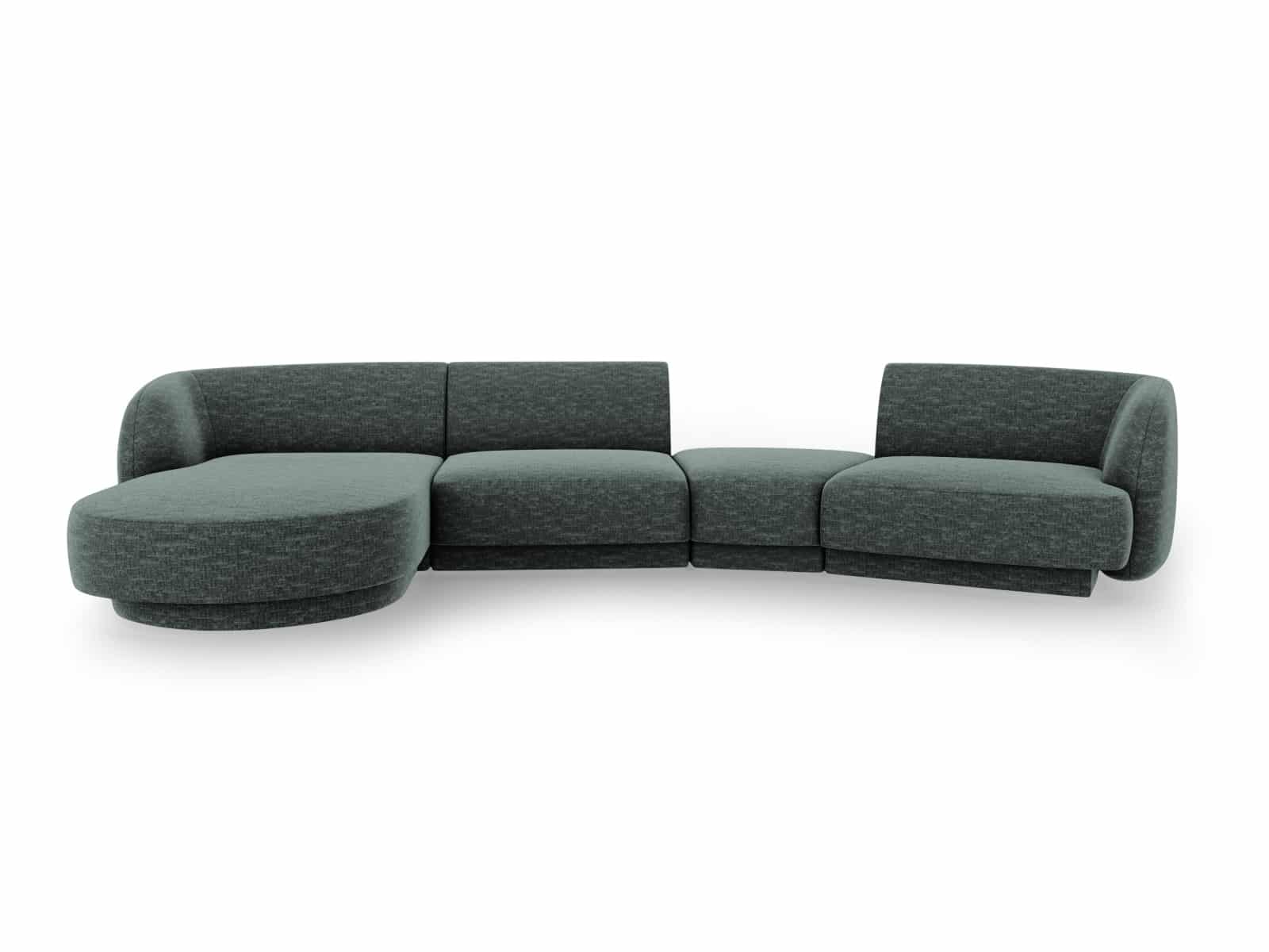 MICADONI Miley 4 pers. modulær sofa, venstre, m. chaiselong og indbygget puf - petrole chenille